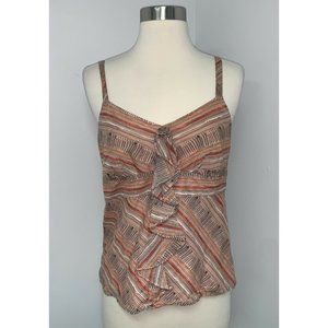 Ann Taylor LOFT Womens Orange Striped Tank Top Size 4 Cotton Ruffled Sleeveless